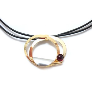 Shiny Yellow Gold Red Acrylic Pendant on Black Leather